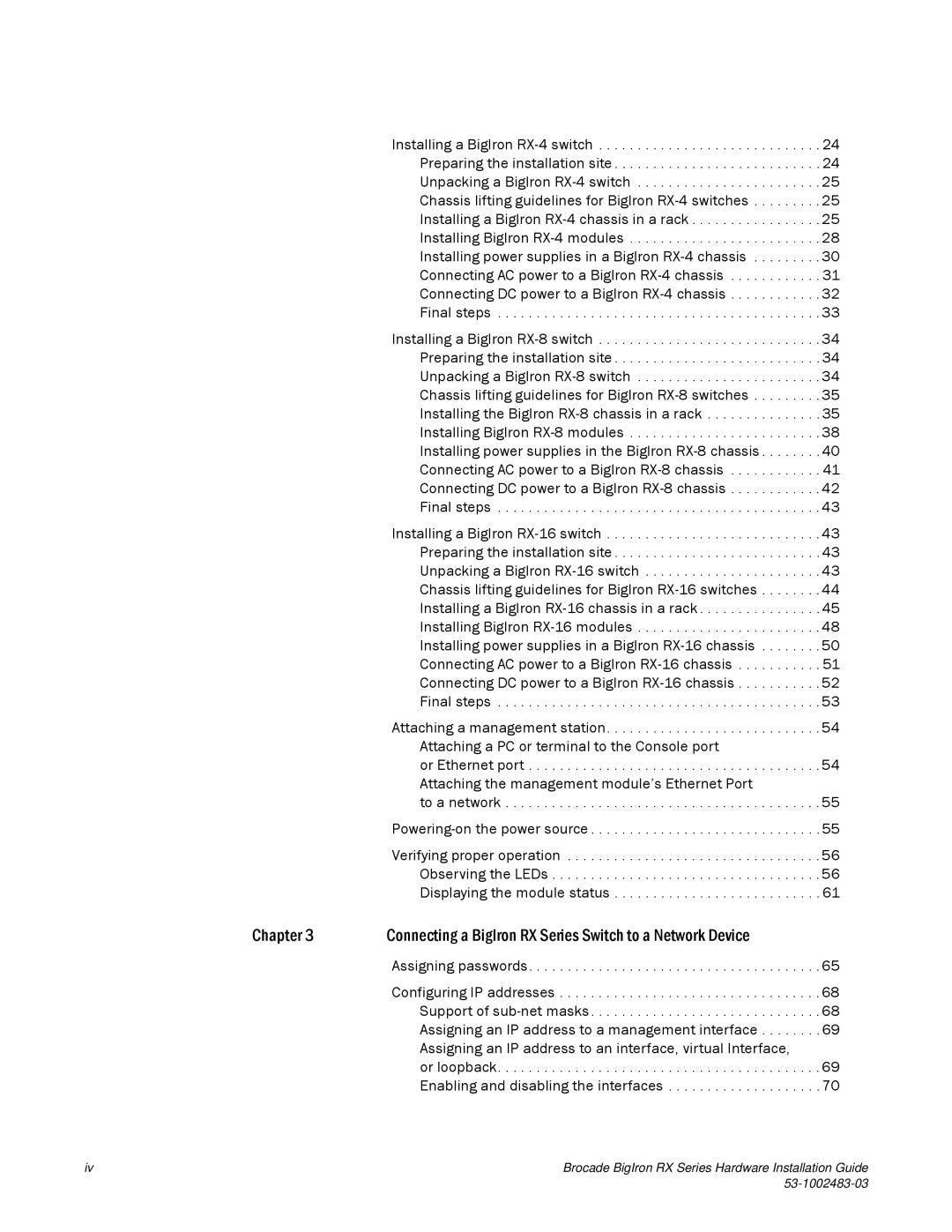 Brocade Communications Systems S3-1002483-03 manual Brocade BigIron RX Series Hardware Installation Guide 