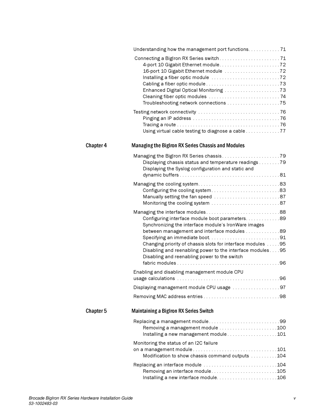 Brocade Communications Systems S3-1002483-03 manual Replacing a management module Removing a management module, 101 