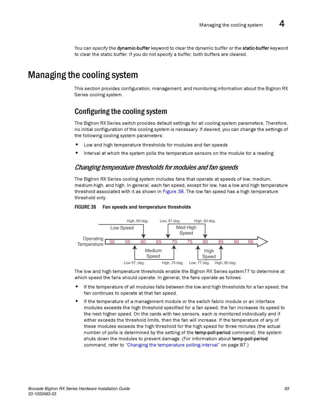 Brocade Communications Systems S3-1002483-03 manual Managing the cooling system, Configuring the cooling system 