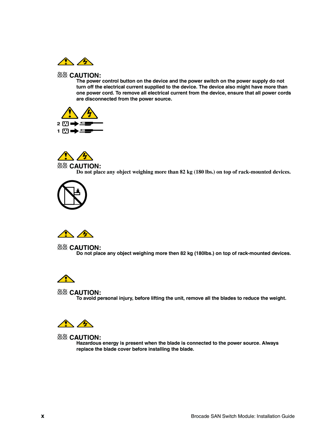 Brocade Communications Systems SBCEBFCSW manual Xx Caution 