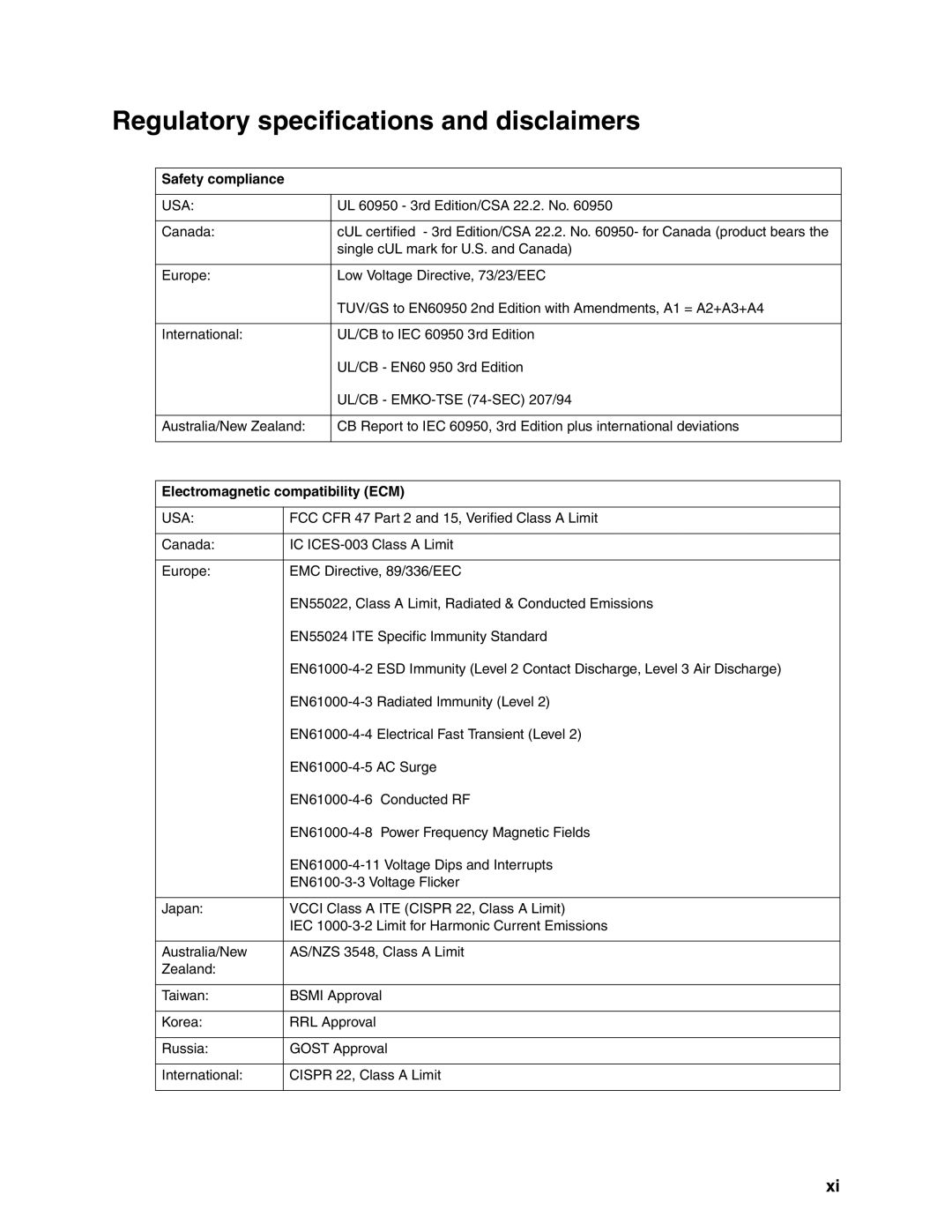 Brocade Communications Systems SBCEBFCSW manual Regulatory specifications and disclaimers, Safety compliance 