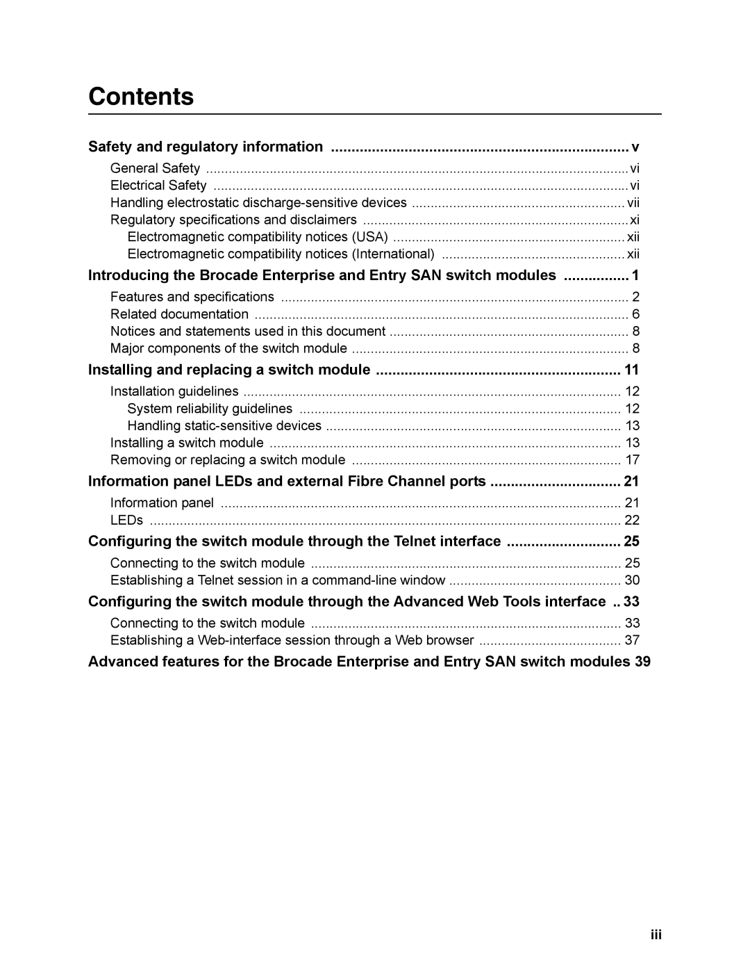 Brocade Communications Systems SBCEBFCSW manual Contents 