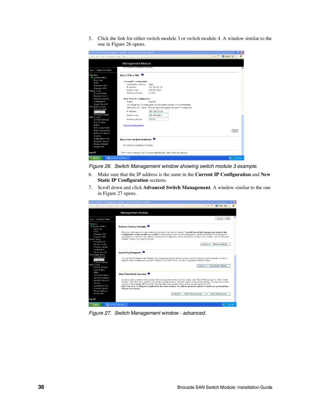 Brocade Communications Systems SBCEBFCSW manual Switch Management window showing switch module 3 example 