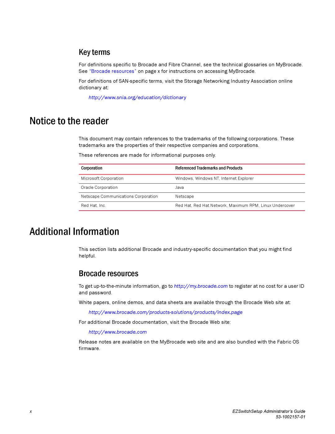 Brocade Communications Systems 4900, VA-40FC, 800, 6510, 4100, 5100, 300 Additional Information, Key terms, Brocade resources 