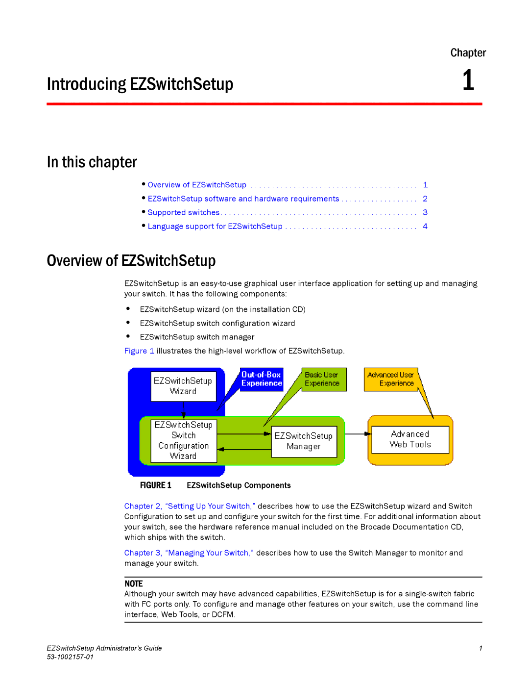 Brocade Communications Systems 300, VA-40FC, 800, 6510, 4900, 4100, 5100 Introducing EZSwitchSetup, Overview of EZSwitchSetup 