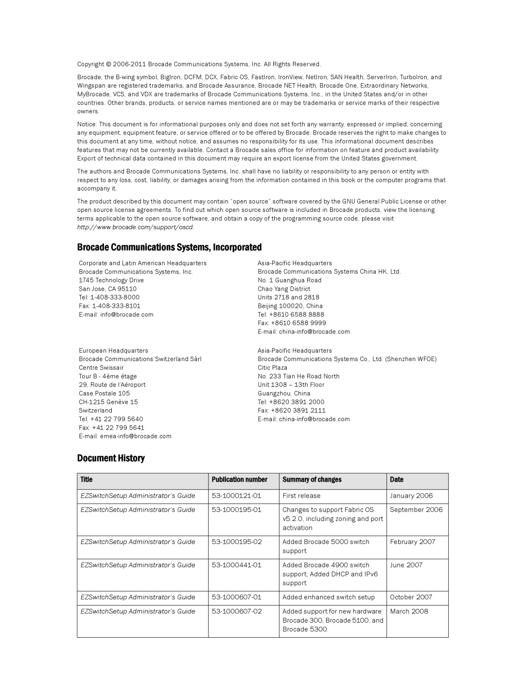 Brocade Communications Systems 6510, VA-40FC, 800, 4900, 4100, 5100, 300 manual Brocade Communications Systems, Incorporated 