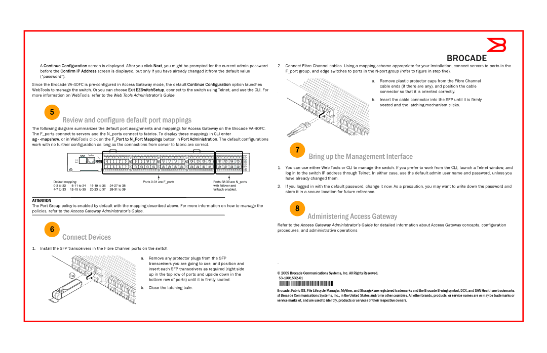 Brocade Communications Systems VA-40FC quick start Review and configure default port mappings, Connect Devices 