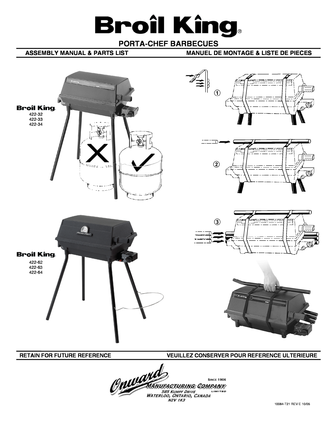 Broil King 422-34 manual Retain For Future Reference, Veuillez Conserver Pour Reference Ulterieure, Porta-Chef Barbecues 