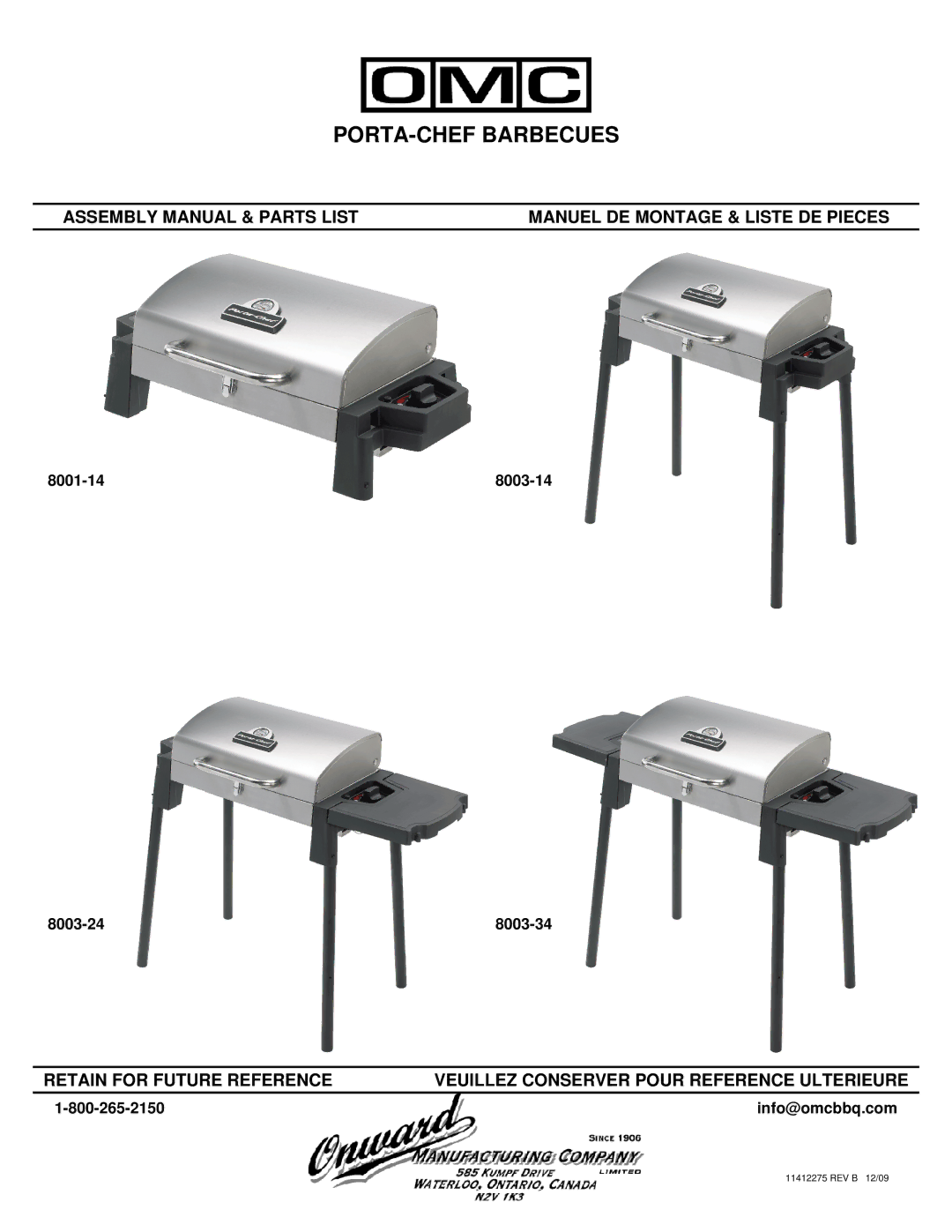 Broil King 8003-14, 8003-34, 8003-24, 8001-14 manual PORTA-CHEF Barbecues 