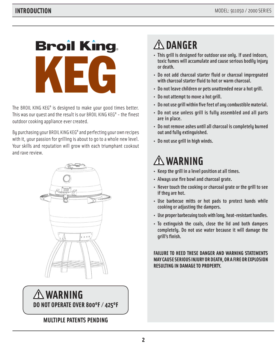 Broil King 911050/ 2000 manual Introduction, Multiple Patents Pending 