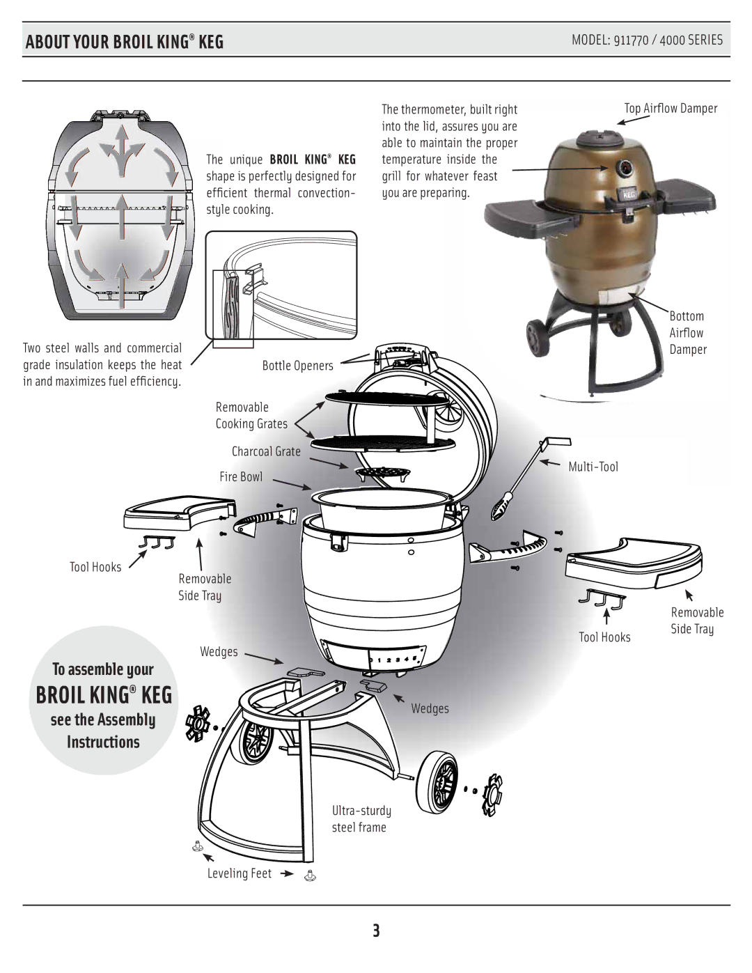 Broil King 911770 / 4000 SERIES manual About Your Broil King KEG, Model 911770 / 4000 Series 