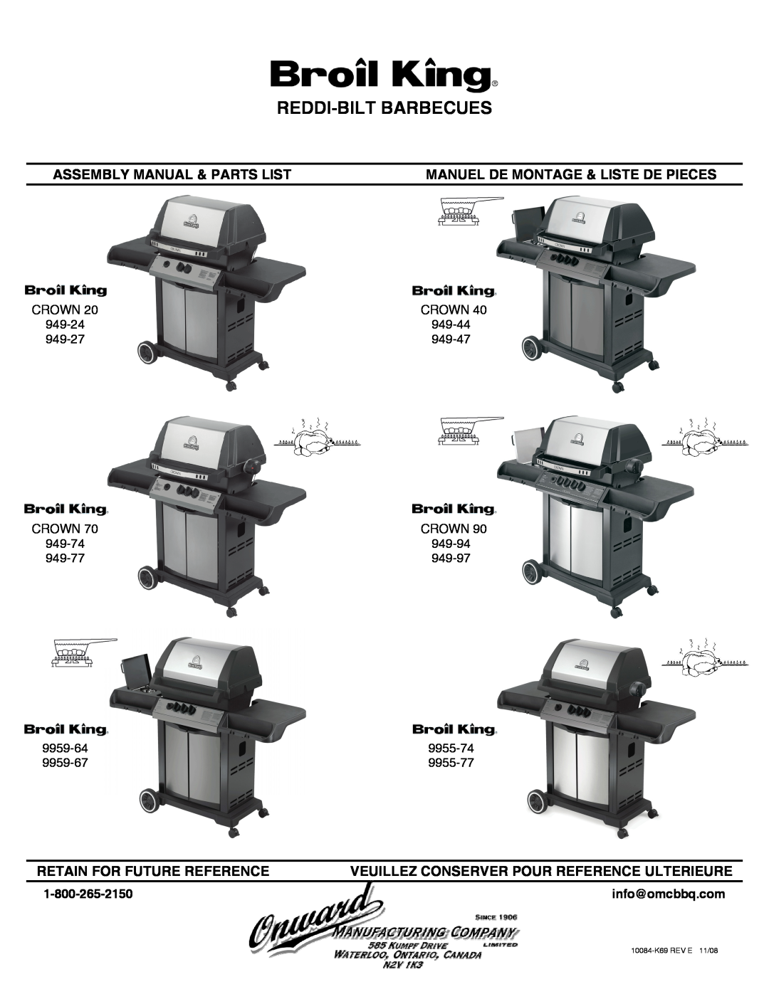 Broil King 949-24 manual Reddi-Biltbarbecues, Assembly Manual & Parts List, Manuel De Montage & Liste De Pieces 