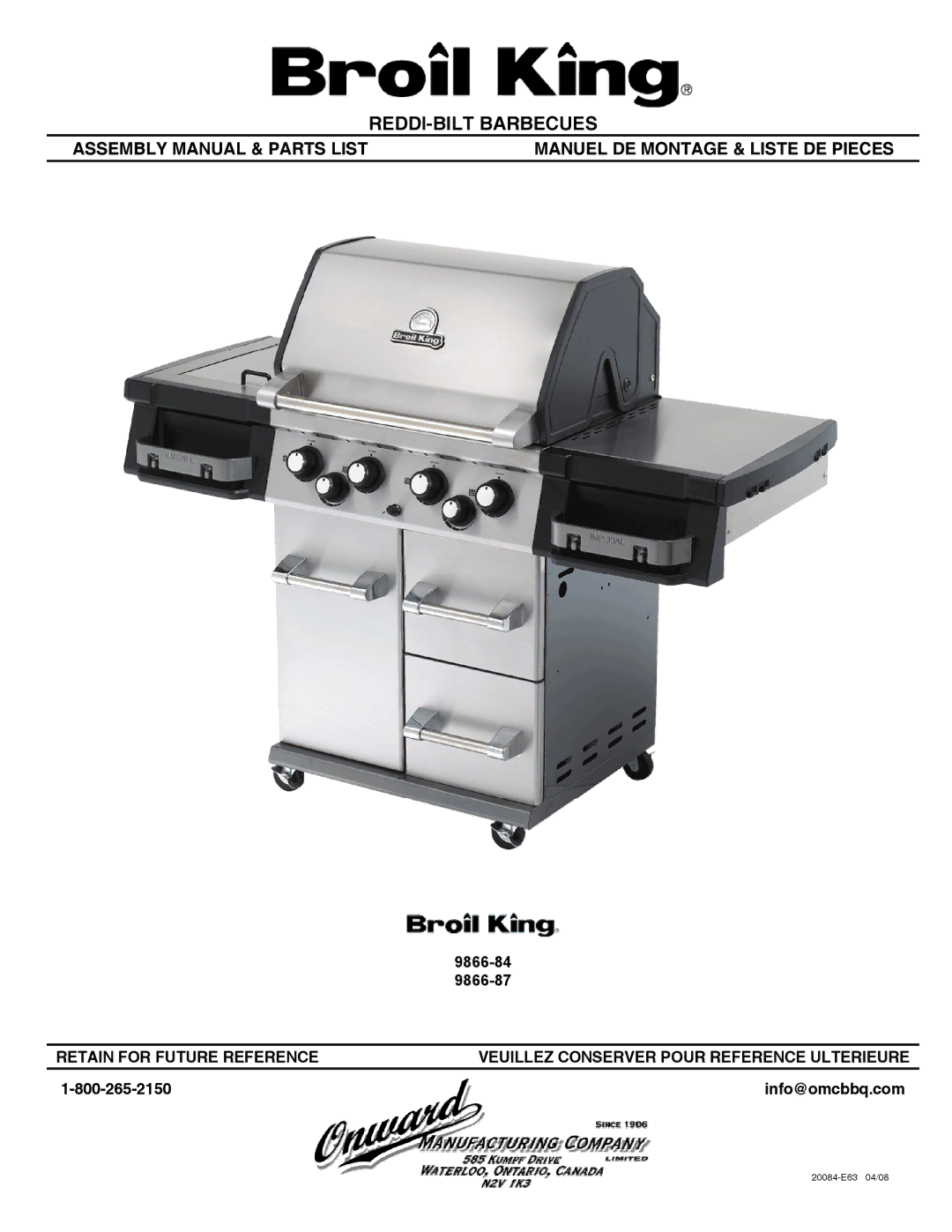 Broil King 9866-84, 9866-87 manual REDDI-BILT Barbecues 