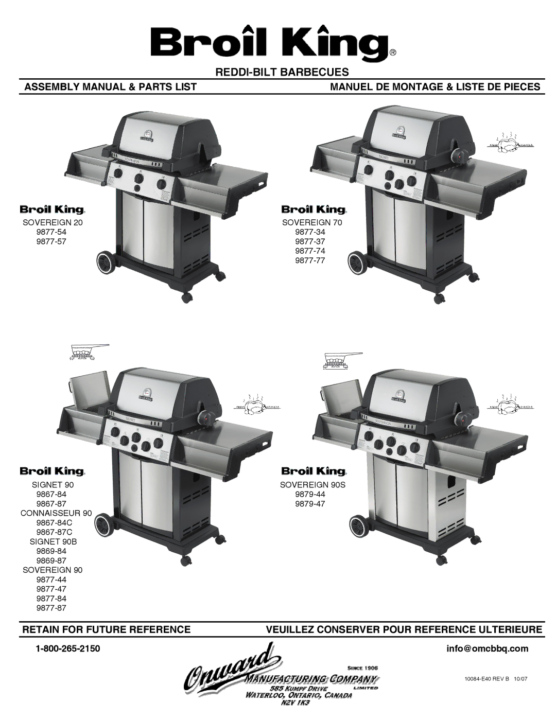 Broil King 9879-47, 9879-44, 9869-84, 9877-34, 9867-87, 9877-54, 9869-87, 9867-84C, 9877-37, 9877-57 manual REDDI-BILT Barbecues 