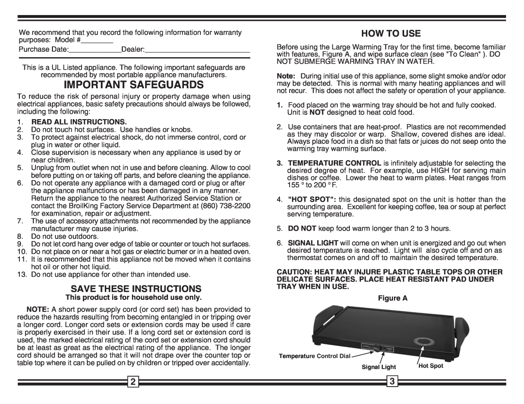 Broil King LWT-10 warranty Save These Instructions, How To Use, Important Safeguards, Read All Instructions, Figure A 