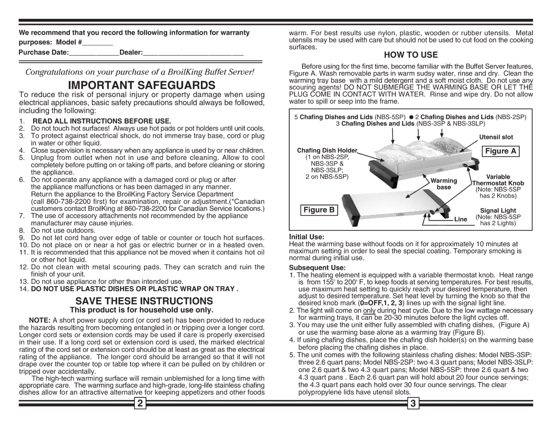 Broil King NBSP-3SP Read ALL Instructions Before USE, Do not USE Plastic Dishes or Plastic Wrap on Tray, Initial Use 