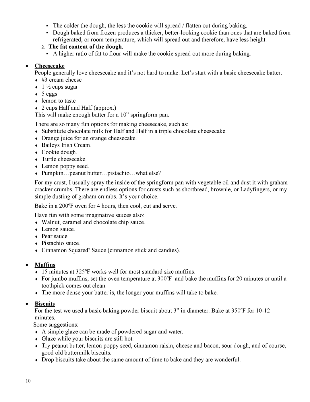 Broil King POV-003 instruction manual Fat content of the dough, Cheesecake, Muffins, Biscuits 