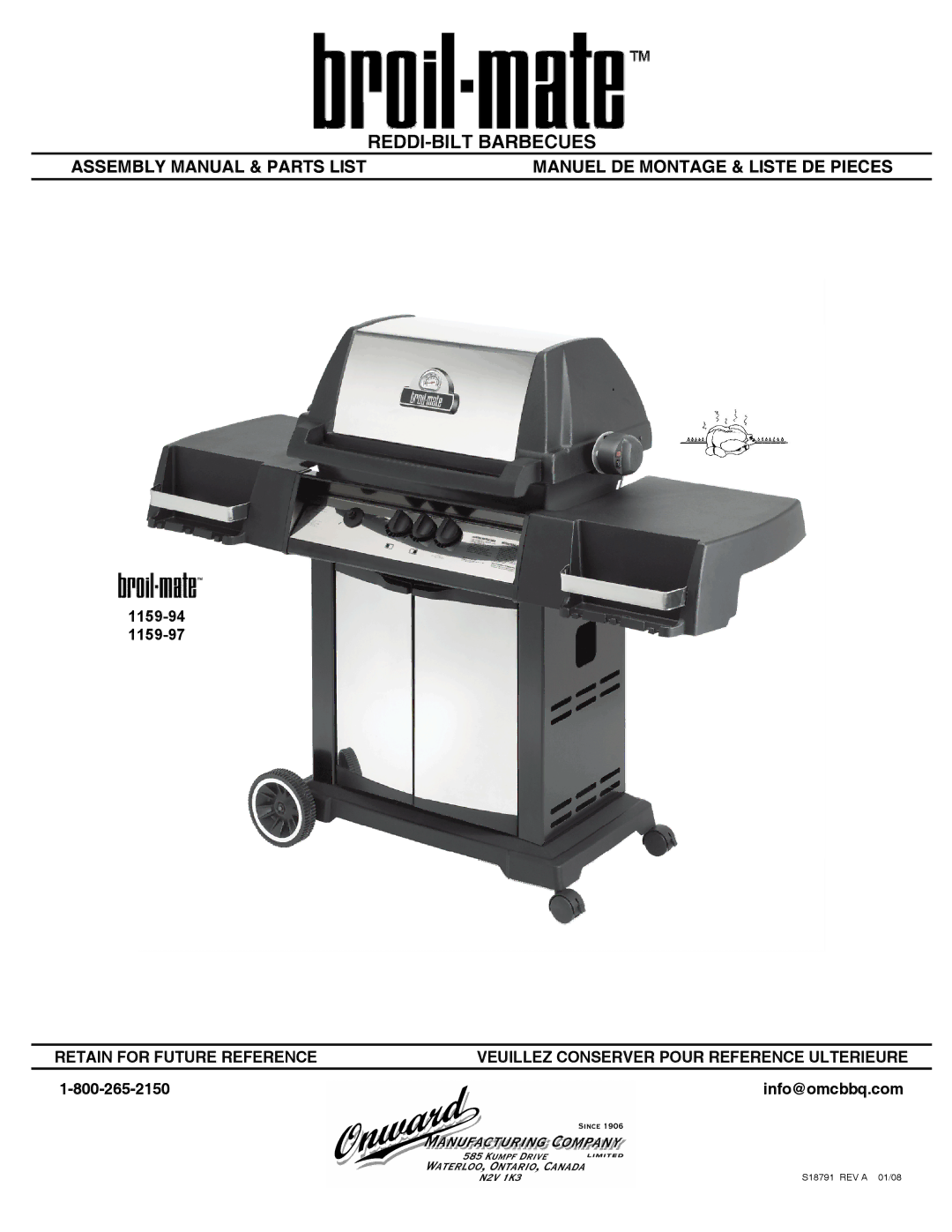 Broil-Mate 1159-97, 1159-94 manual REDDI-BILT Barbecues 