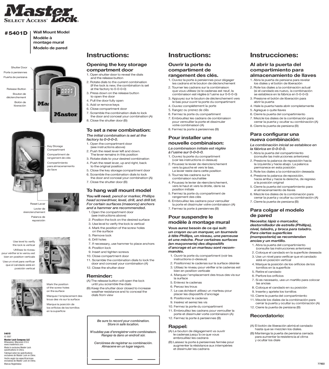 Broilmaster #5401D specifications Instructions, Instrucciones 