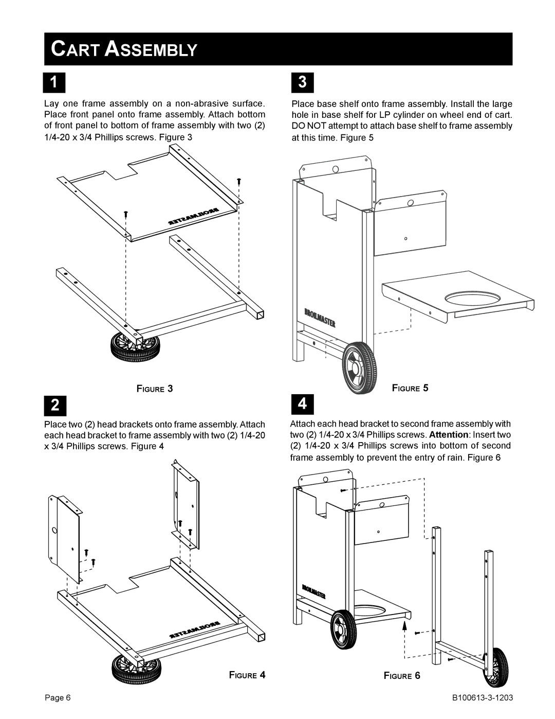 Broilmaster B100613-3-1203 owner manual Cart Assembly 