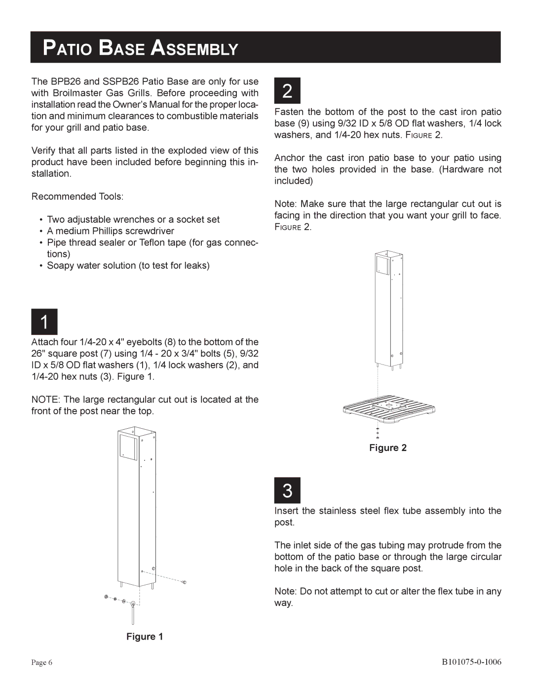 Broilmaster BPB26-1 owner manual Patio Base Assembly 