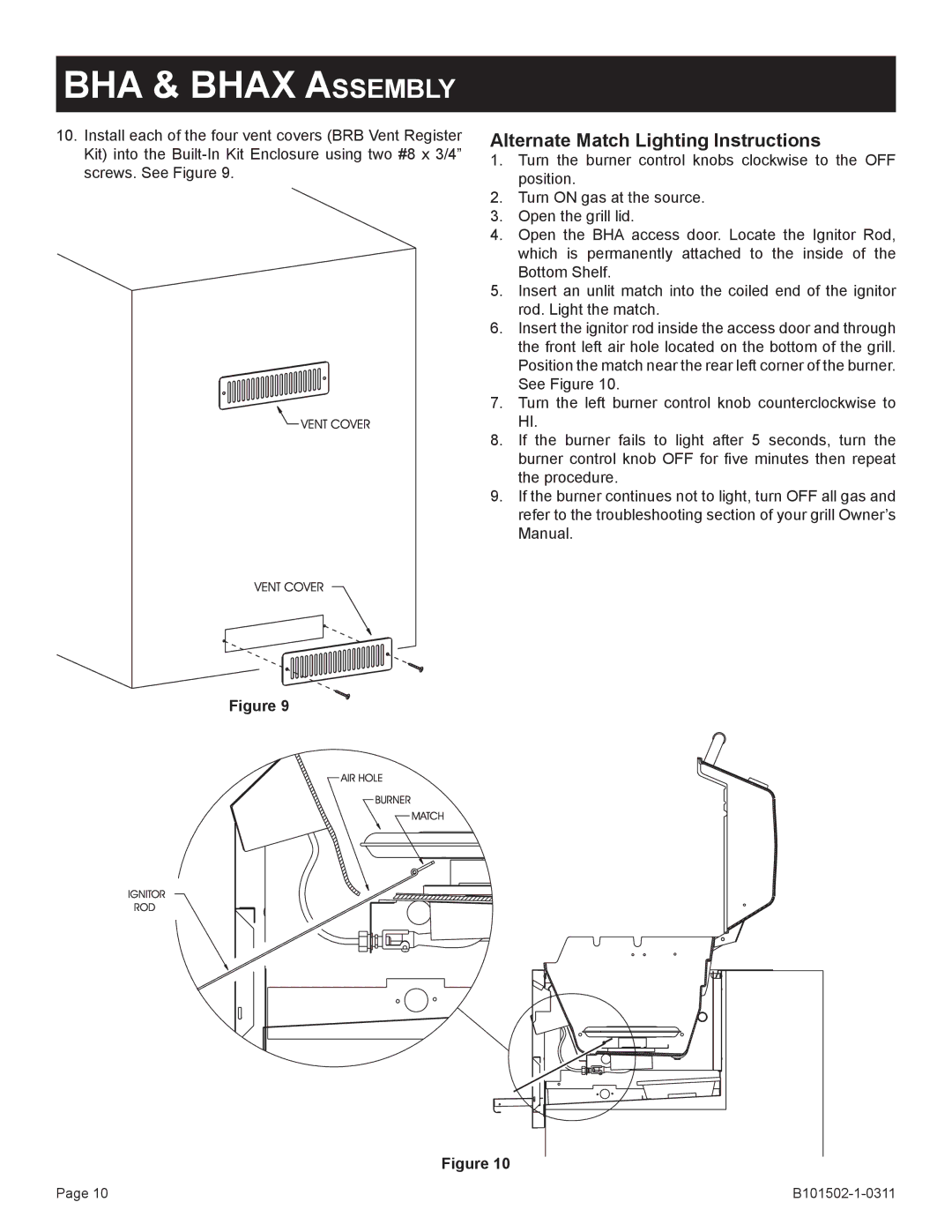 Broilmaster BDA-1, BSA-1, BRB-1, BHA-1, BHAX-1, BBA-1 owner manual Alternate Match Lighting Instructions 