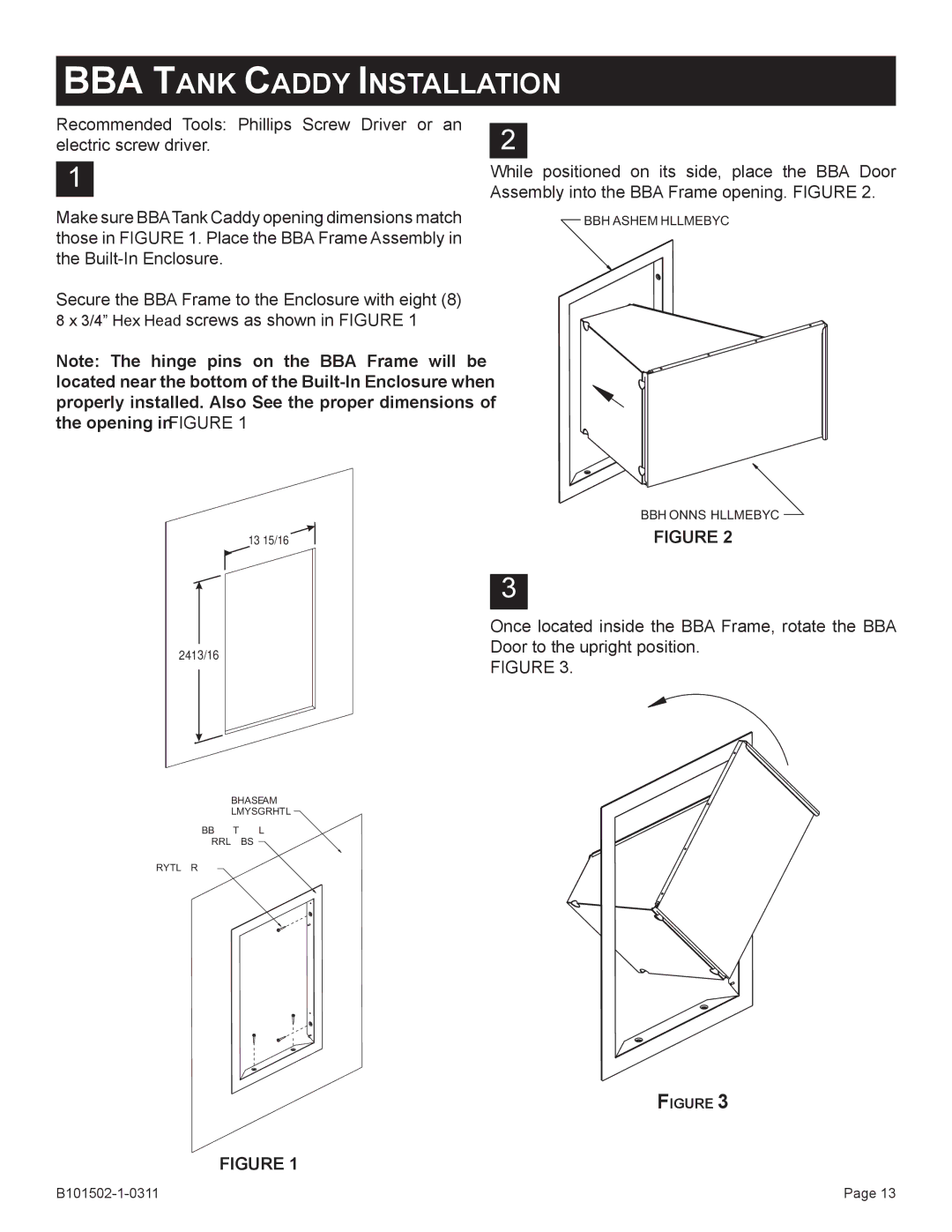 Broilmaster BRB-1, BSA-1, BHA-1, BHAX-1, BDA-1, BBA-1 owner manual BBA Tank Caddy Installation 