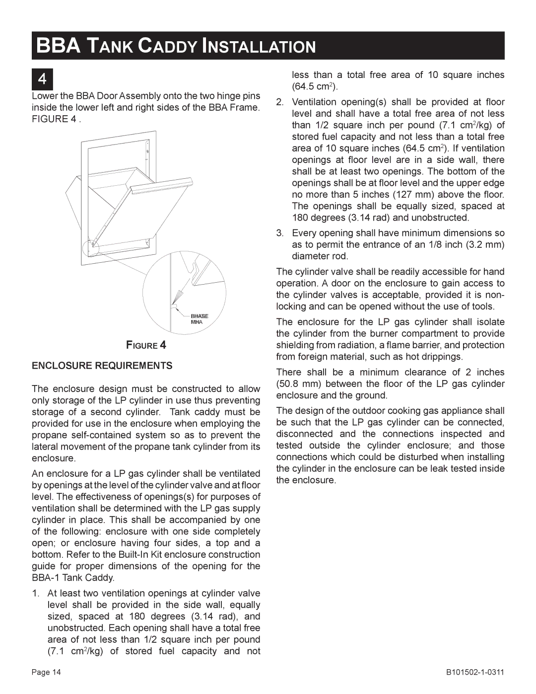 Broilmaster BHA-1, BSA-1, BRB-1, BHAX-1, BDA-1, BBA-1 owner manual Enclosure Requirements 