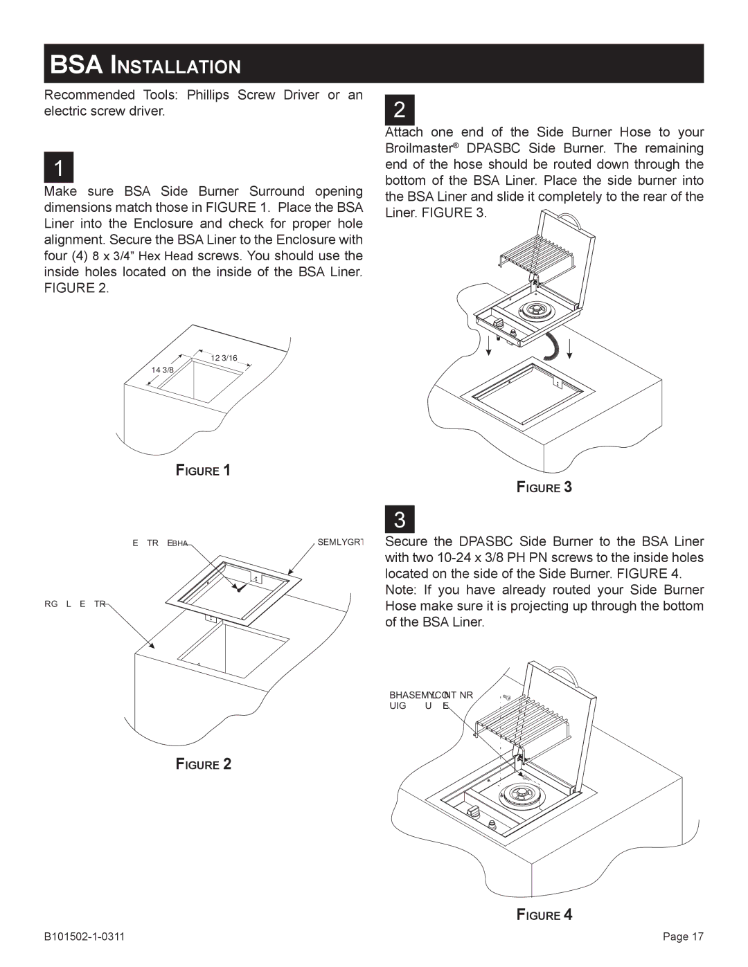 Broilmaster BBA-1, BSA-1, BRB-1, BHA-1, BHAX-1, BDA-1 owner manual BSA Installation 