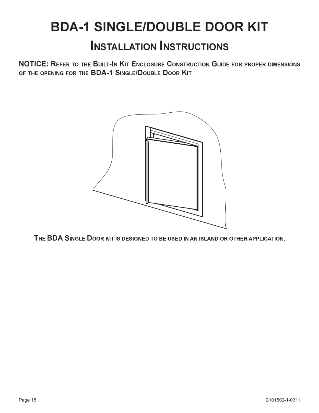 Broilmaster BSA-1, BRB-1, BHA-1, BHAX-1, BBA-1 owner manual BDA-1 SINGLE/DOUBLE Door KIT 