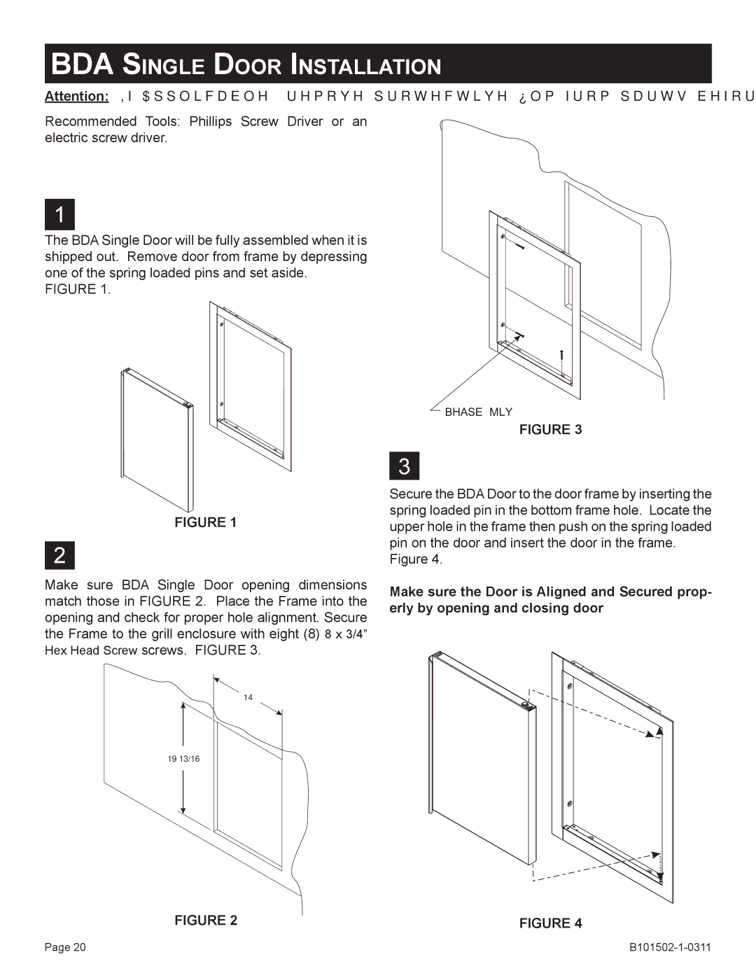 Broilmaster BHA-1, BSA-1, BRB-1, BHAX-1, BDA-1, BBA-1 owner manual BDA Single Door Installation 