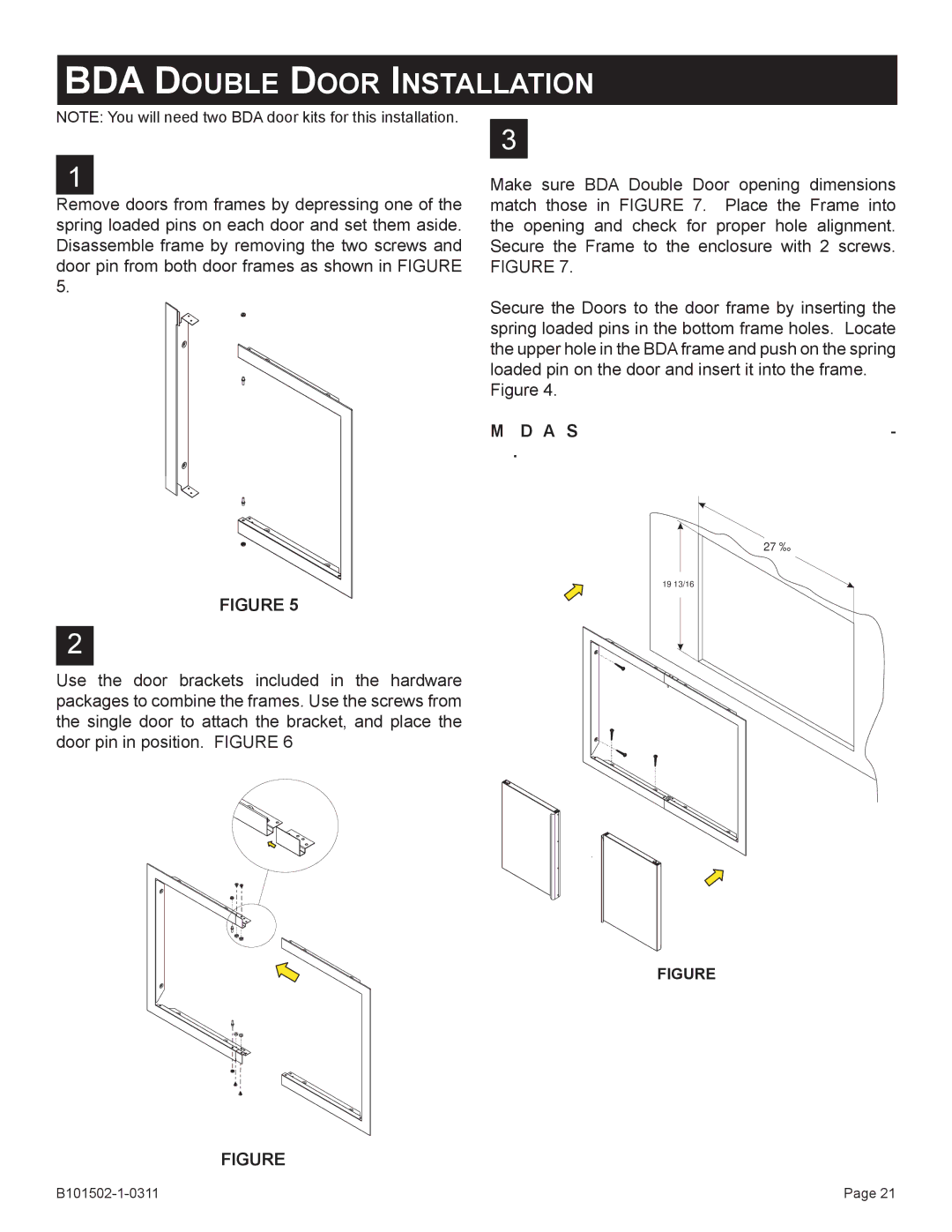 Broilmaster BHAX-1, BSA-1, BRB-1, BHA-1, BDA-1, BBA-1 owner manual BDA Double Door Installation 