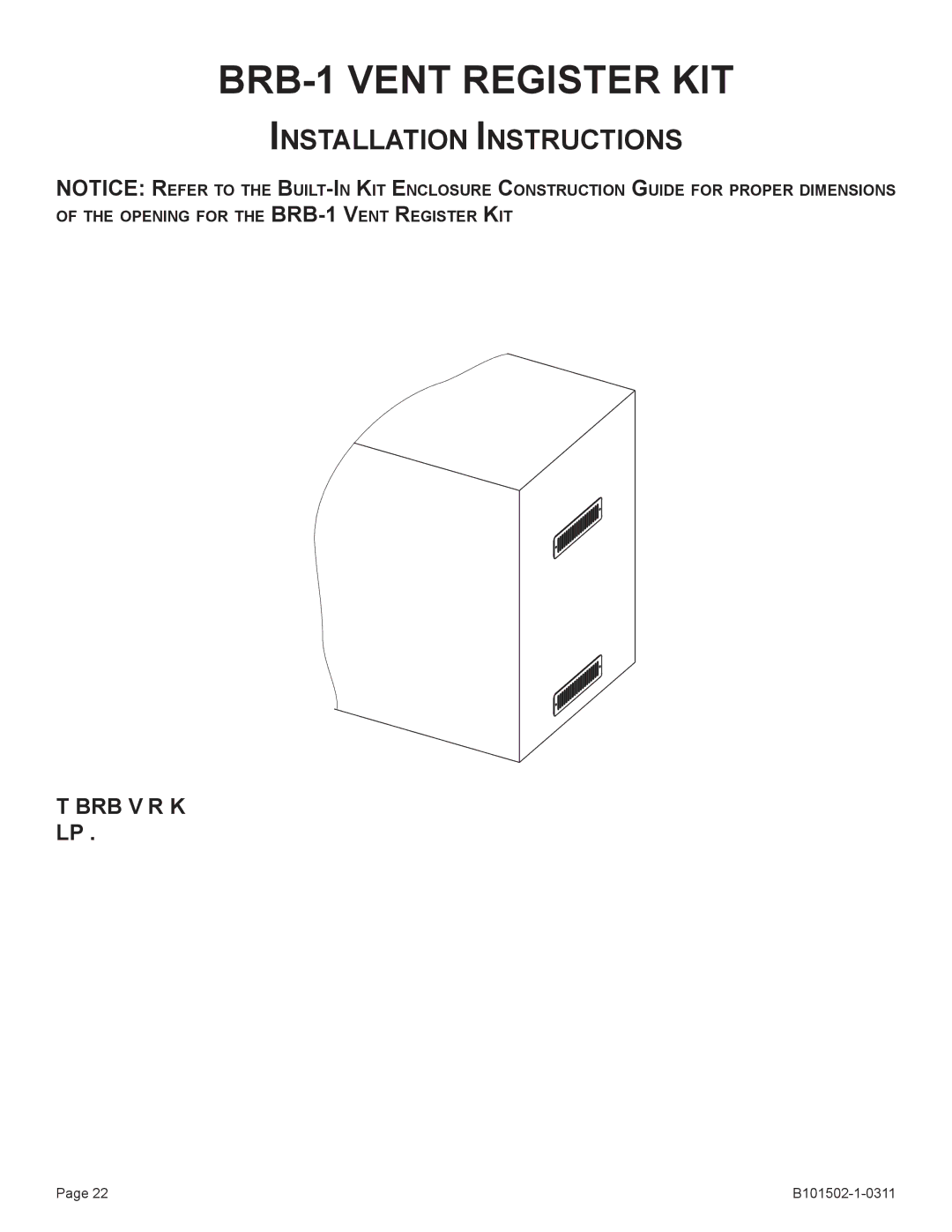 Broilmaster BDA-1, BSA-1, BHA-1, BHAX-1, BBA-1 owner manual BRB-1 Vent Register KIT 