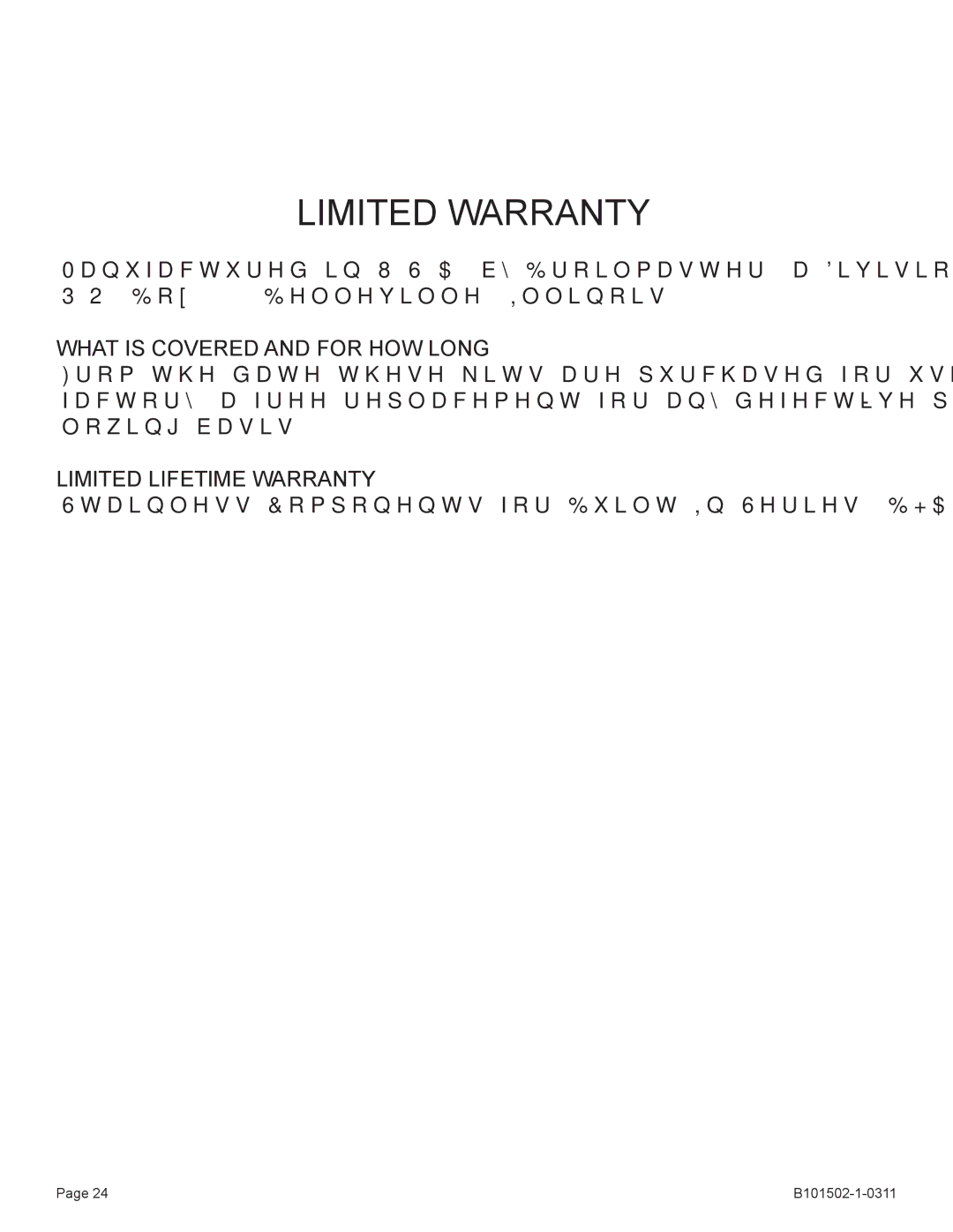 Broilmaster BSA-1, BRB-1, BHA-1, BHAX-1, BDA-1, BBA-1 owner manual Limited Warranty 