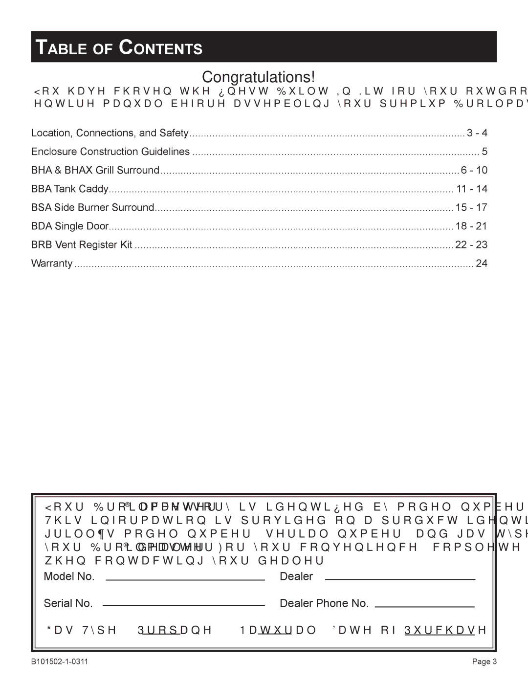 Broilmaster BHAX-1, BSA-1, BRB-1, BHA-1, BDA-1, BBA-1 owner manual Congratulations 