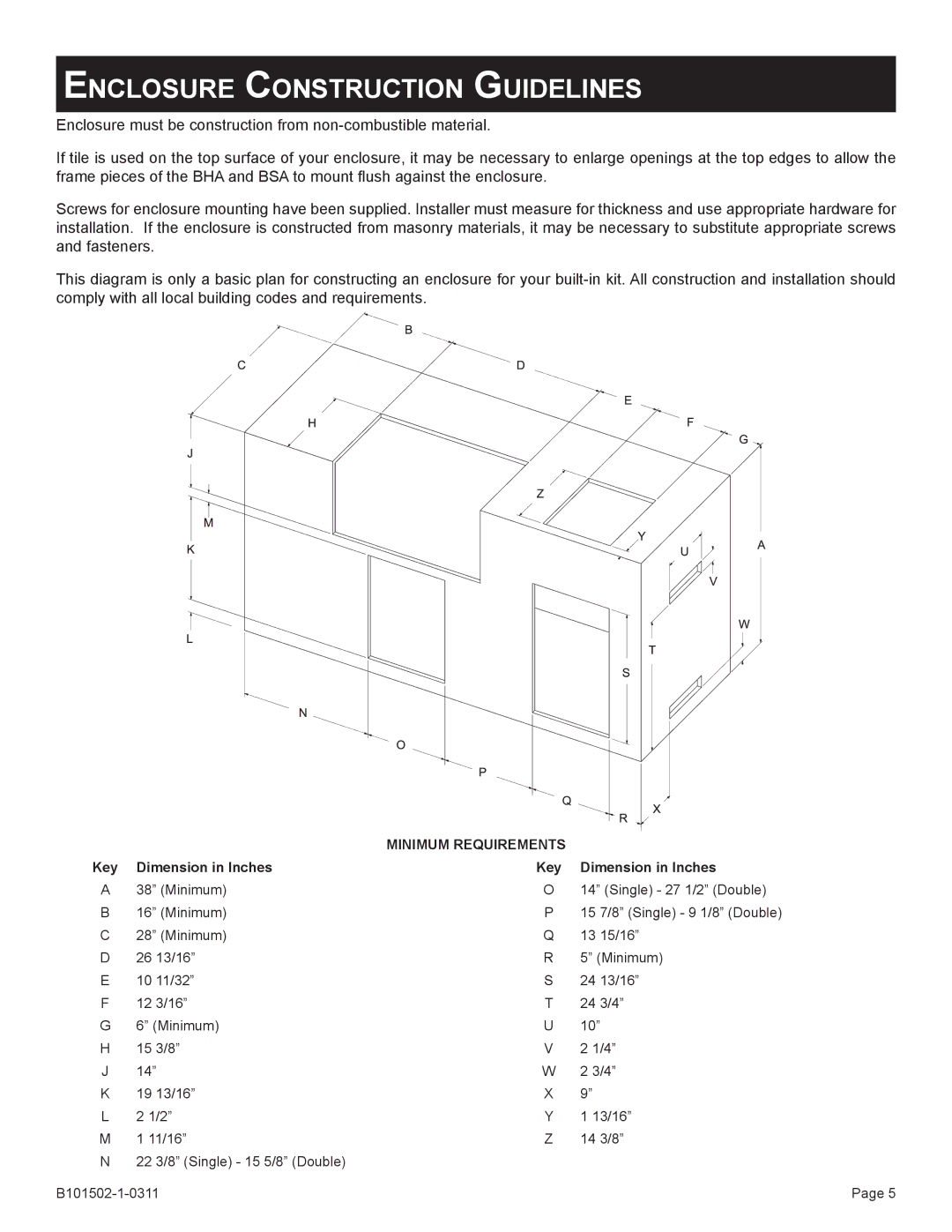 Broilmaster BBA-1, BSA-1, BRB-1, BHA-1, BHAX-1, BDA-1 owner manual Enclosure Construction Guidelines 