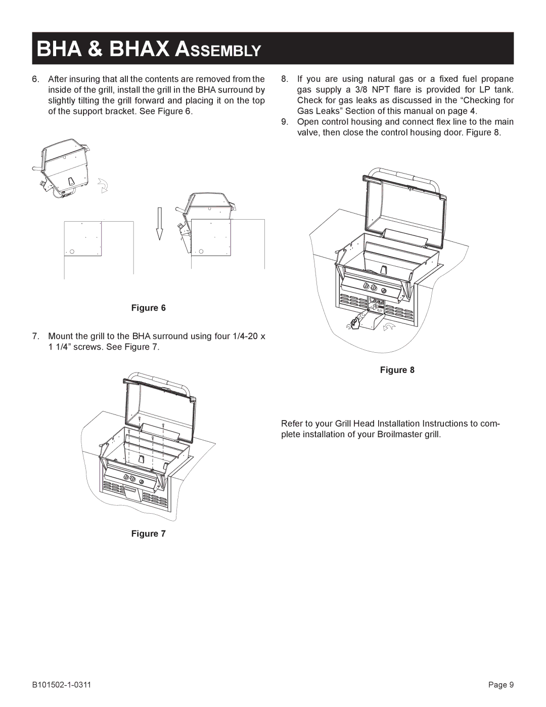 Broilmaster BHAX-1, BSA-1, BRB-1, BHA-1, BDA-1, BBA-1 owner manual BHA & Bhax Assembly 