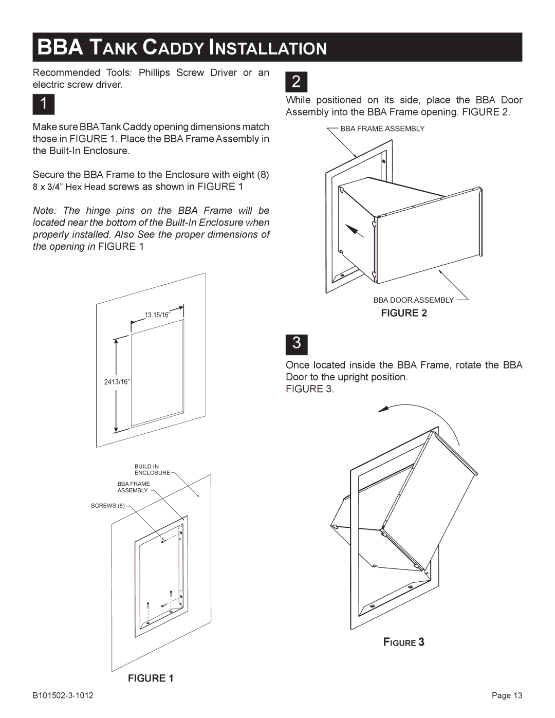 Broilmaster BDA-1, BSA-1, BRB-1, BHAX-1, BBA-1 owner manual BBA Tank Caddy Installation 