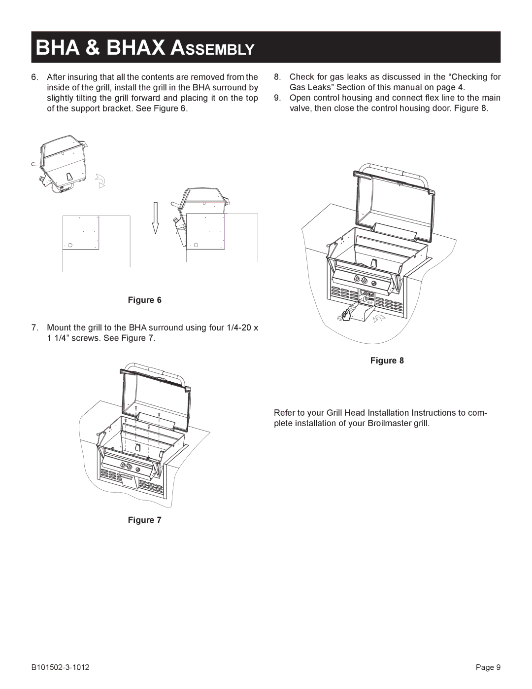 Broilmaster BBA-1, BSA-1, BRB-1, BHAX-1, BDA-1 owner manual BHA & Bhax Assembly 