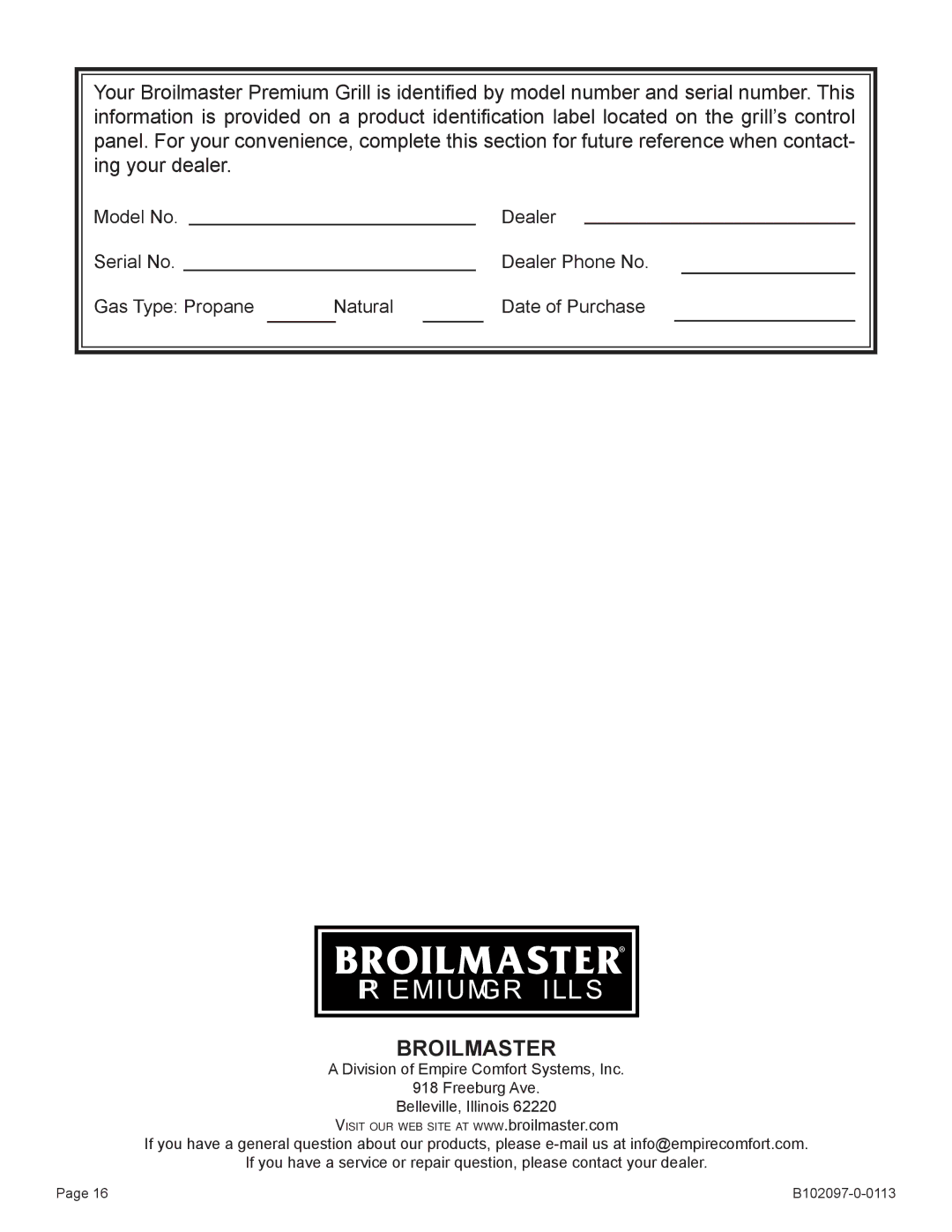 Broilmaster C3-1 owner manual Broilmaster 