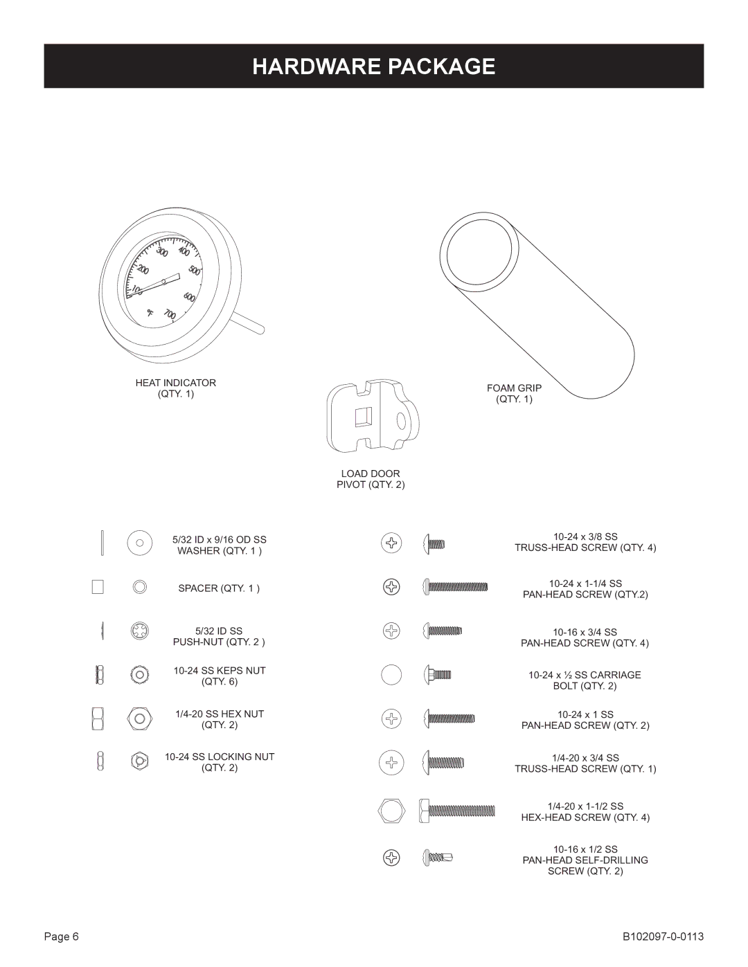 Broilmaster C3-1 owner manual Hardware Package 