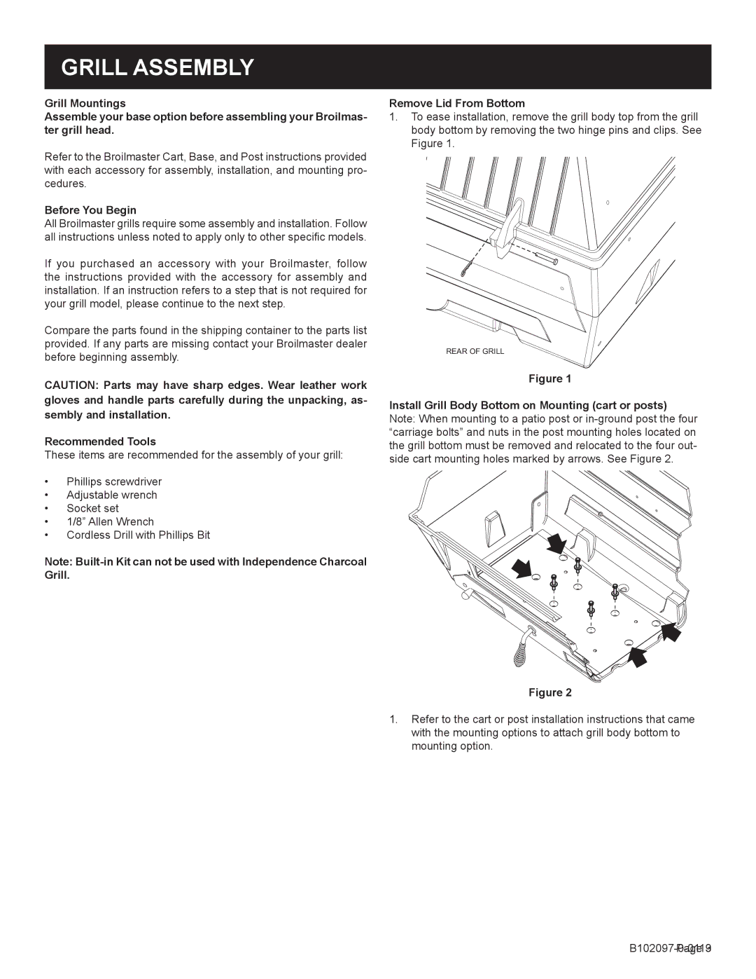 Broilmaster C3-1 owner manual Grill Assembly, Before You Begin, Recommended Tools, Remove Lid From Bottom 