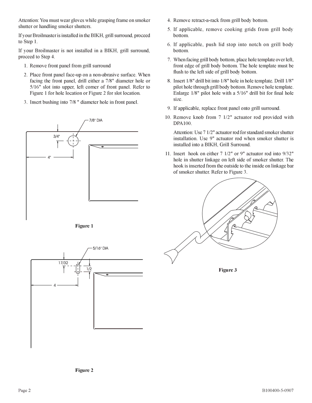 Broilmaster D3, T3 installation instructions B100400-5-0907 