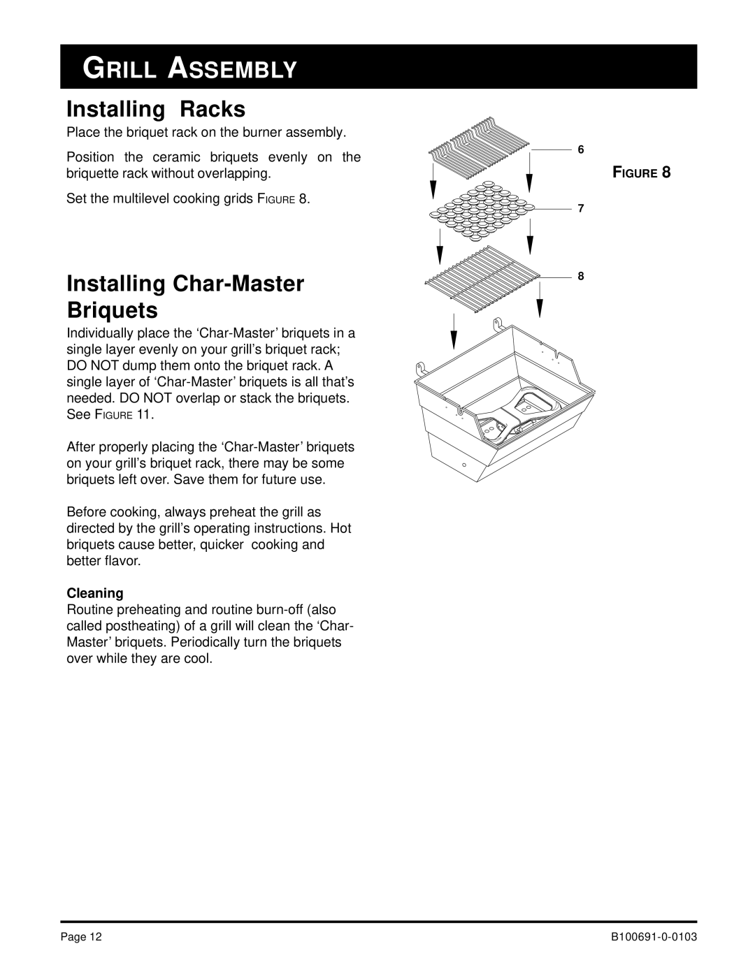 Broilmaster D4-1, D3-1 owner manual Installing Racks, Installing Char-Master Briquets 