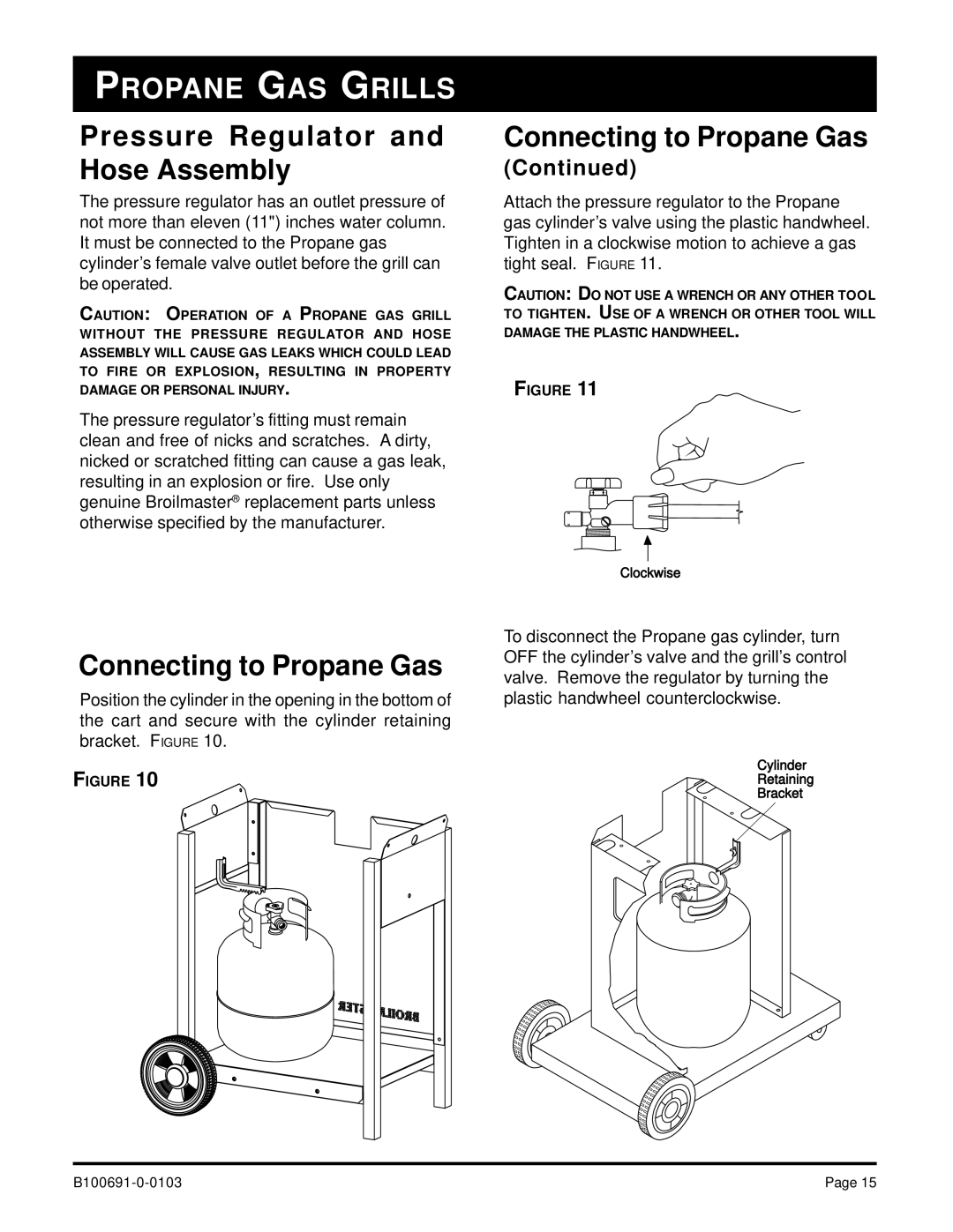 Broilmaster D3-1, D4-1 owner manual Pressure Regulator and Hose Assembly, Connecting to Propane Gas 