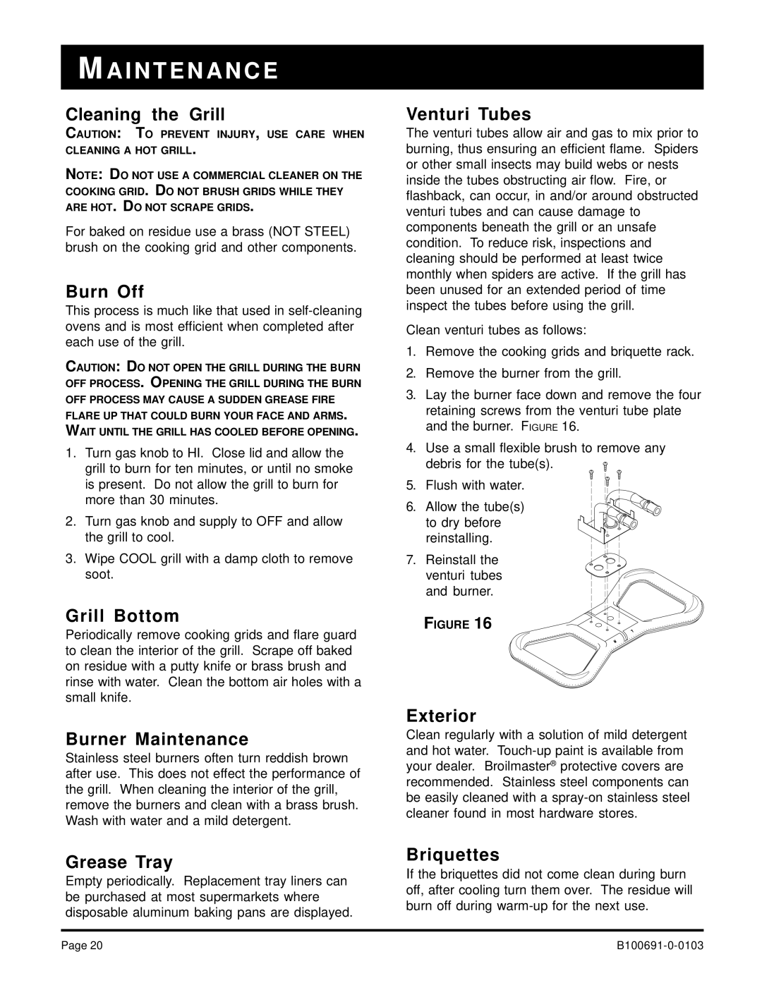 Broilmaster D4-1, D3-1 owner manual I N T E N a N C E, Burn Off 