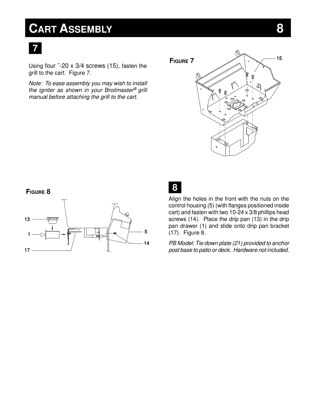 Broilmaster U48, DC, U26SS, PB, PC, AND P48 owner manual Cart Assembly 