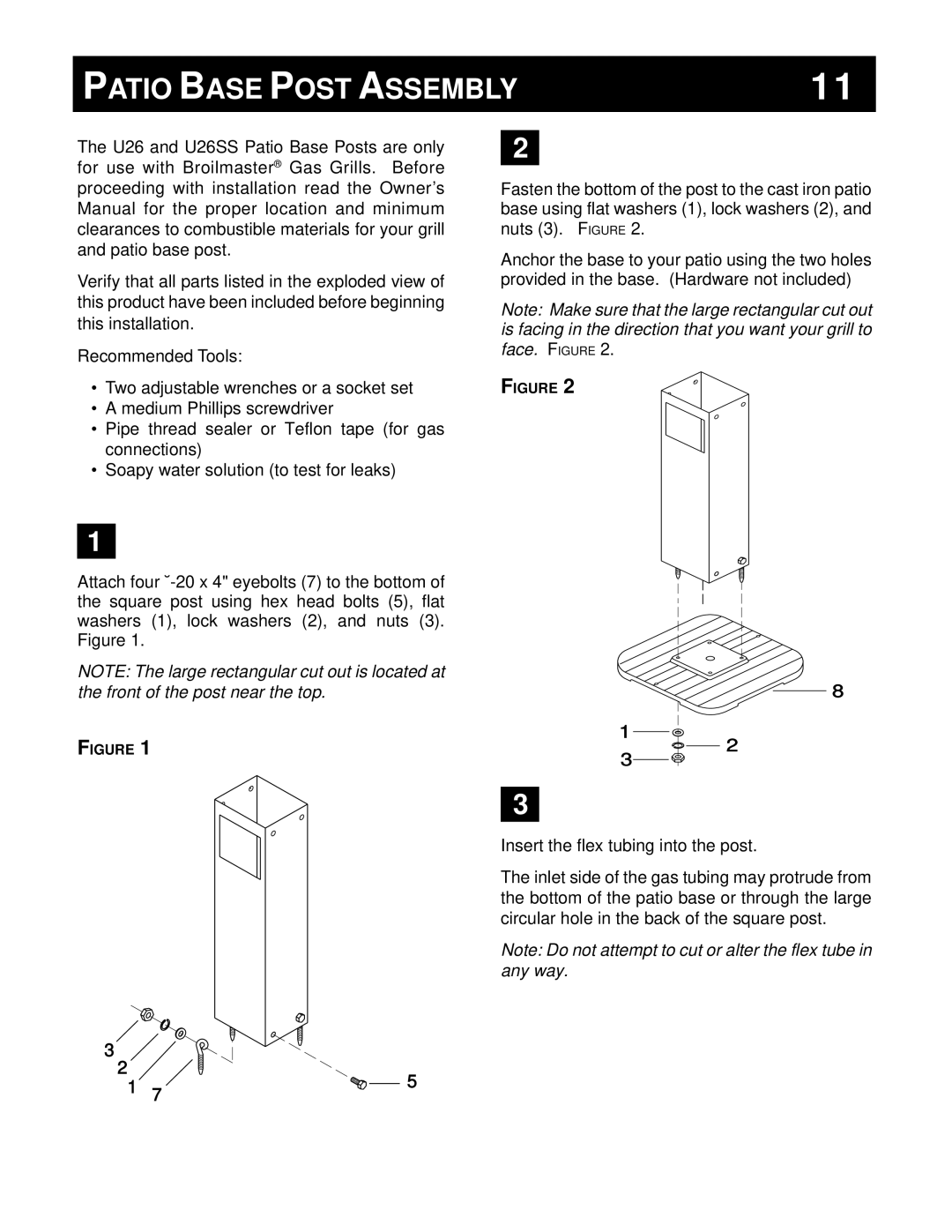 Broilmaster AND P48, DC, U26SS, U48, PB, PC owner manual Patio Base Post Assembly 