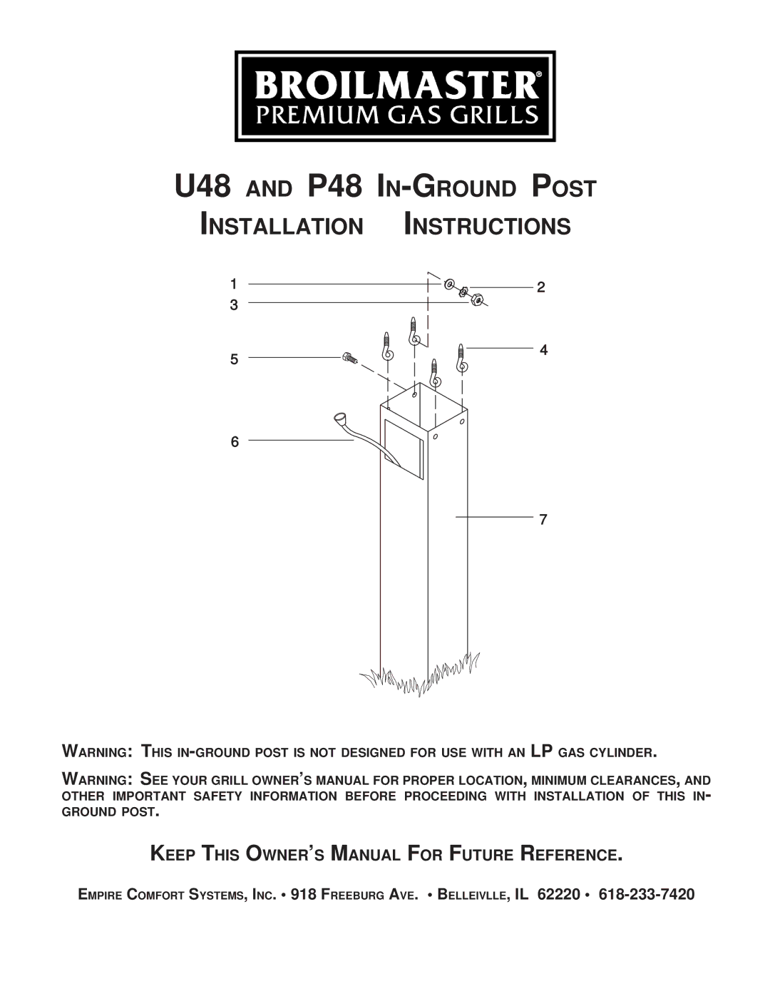 Broilmaster DC, U26SS, PB, PC, AND P48 owner manual U48 and P48 IN-GROUND Post Installation Instructions 