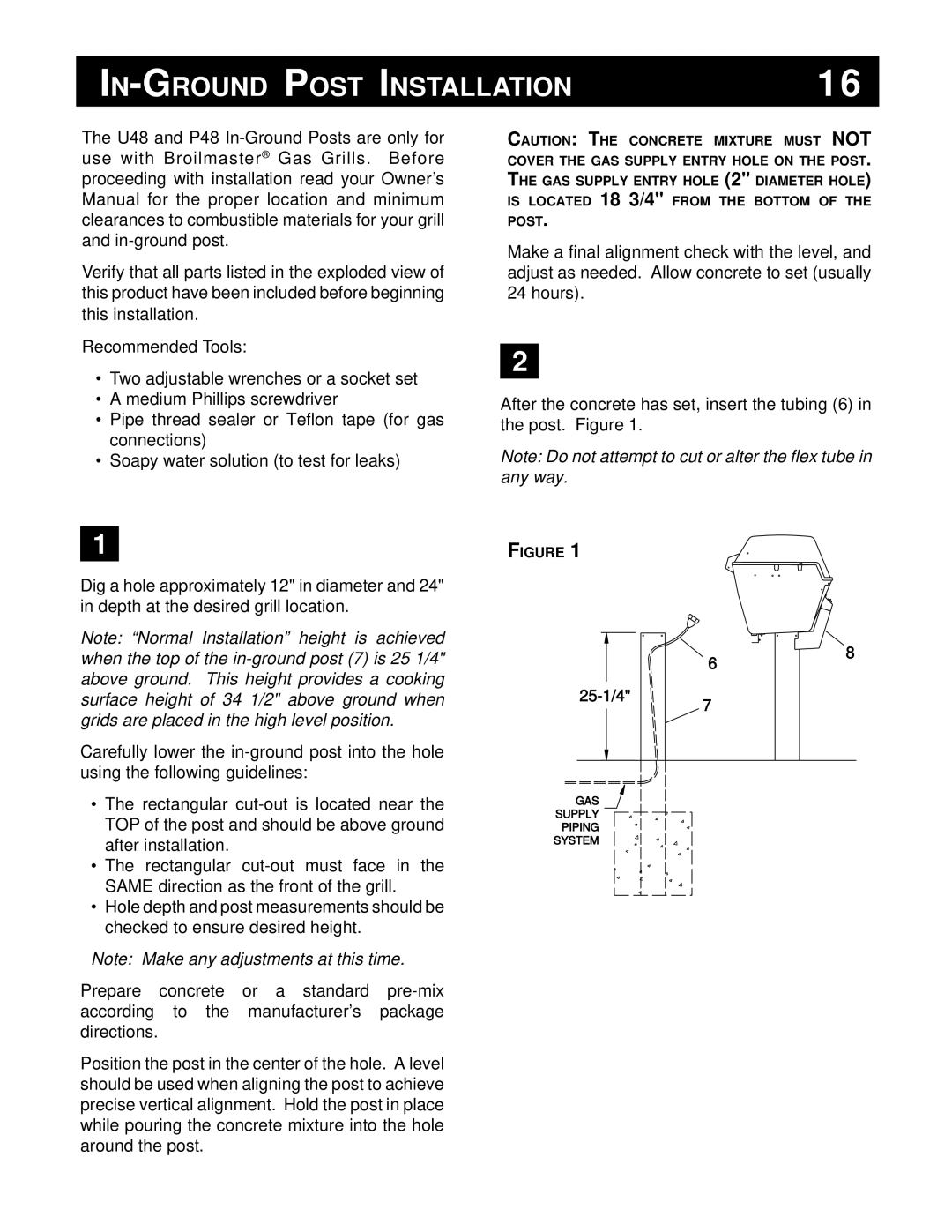 Broilmaster PB, DC, U26SS, U48, PC, AND P48 owner manual IN-GROUND Post Installation 